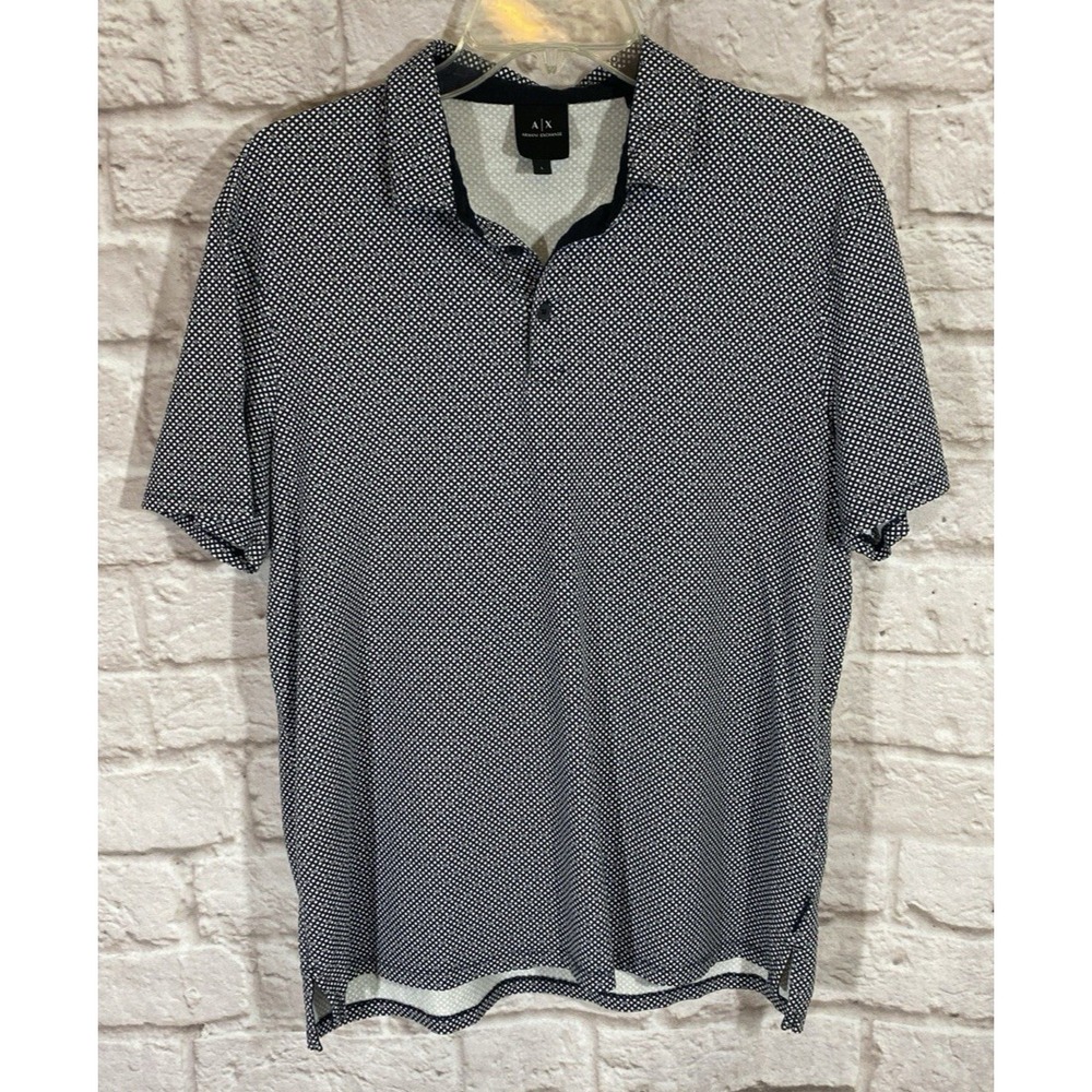 A|X Armani Exchange Polo Shirt Mens Large Navy Blue White Casual Preppy Soft